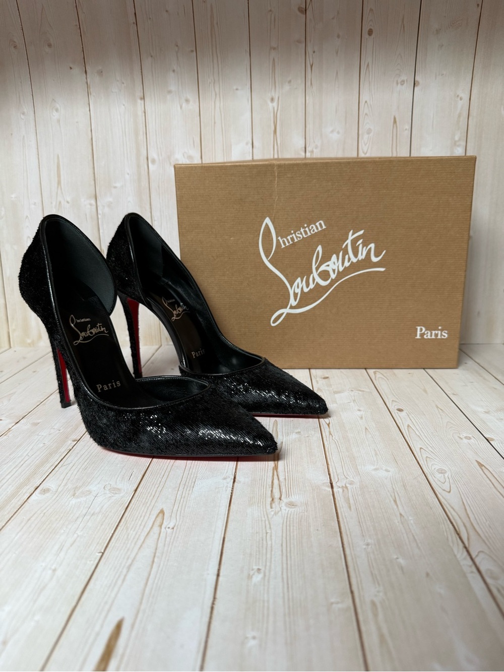 Christian Louboutin Iriza 100 Velvet Papillon Heels Black Sz 38.5 / 8.5